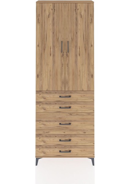 Arges Dolap 4 Raflı 5 Çekmeceli 2 Kapaklı 88X30X243 Çam-Çam
