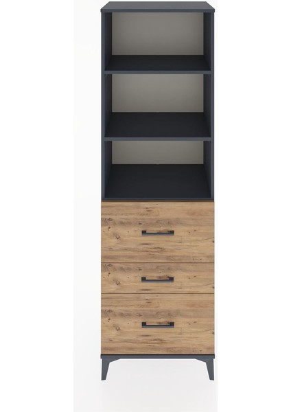 Hyperion Dolap 3 Raflı 3 Çekmeceli 60X44X195 Antrasit-Çam