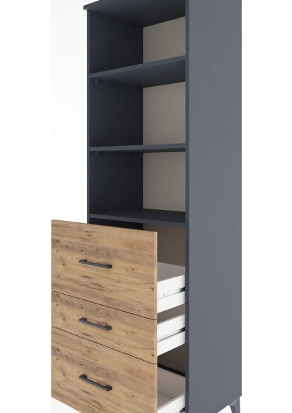 Hyperion Dolap 3 Raflı 3 Çekmeceli 60X44X195 Antrasit-Çam indirimleri