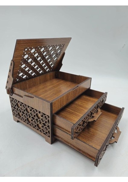 Ahşap Dekoratif Iki Çekmeceli Kutu 19 cm x 15 cm x 10 cm