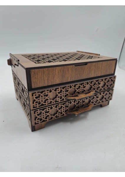 Ahşap Dekoratif Iki Çekmeceli Kutu 19 cm x 15 cm x 10 cm