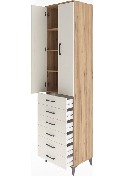 Hyperion Dolap 4 Raflı 6 Çekmeceli 2 Kapaklı 60X44X243 Çam-Aytaşı fırsatları