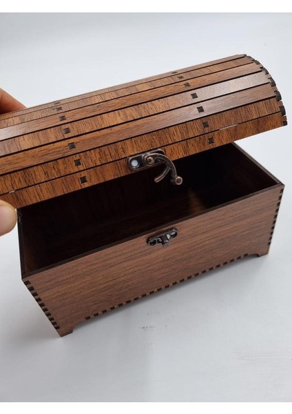 Ahşap Dekoratif Sandık Kutu Ceviz Desenli 16 cm x 9 cm x 12 cm