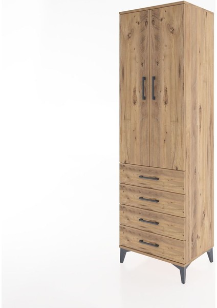 Hyperion Dolap Tek Raflı 4 Çekmeceli Tek Askılı 60X44X195 Çam-Çam modelleri