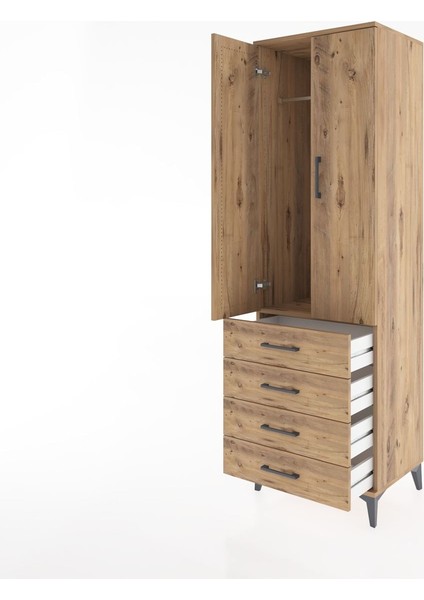 Hyperion Dolap Tek Raflı 4 Çekmeceli Tek Askılı 60X44X195 Çam-Çam fırsatları