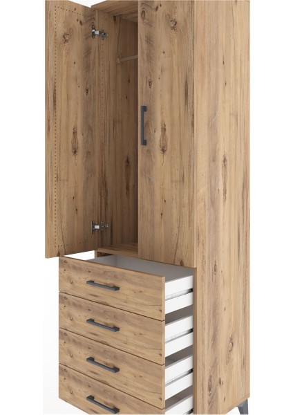 Hyperion Dolap Tek Raflı 4 Çekmeceli Tek Askılı 60X44X195 Çam-Çam indirimleri