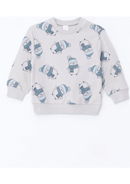 Yeni Sezon Bisiklet Yaka Uzun Kollu Baskılı Erkek Bebek Sweatshirt 2'li indirimleri