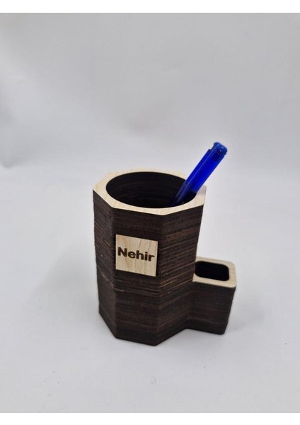 Ahşap Masaüstü Dört Gözlü Kalemlik Organizer (Yazı Özelleştirilebilir)