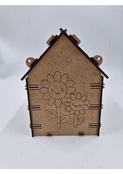 5 Adet Desenli Ahşap Kuş Yuvası Evi Boyanabilir (Etkkinlik Için) 16 cm x 13 cm x 12 cm