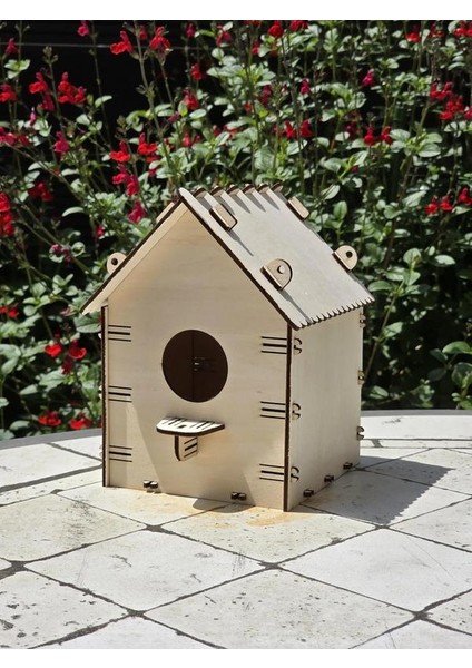 5 Adet Ahşap Kuş Yuvası Evi Boyanabilir (Etkkinlik Için) 16 cm x 13 cm x 12 cm