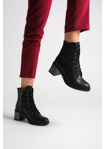 Dıana Bağcıklı Fermuarlı Ortopedik Taban Topuklu Kadın Bot Cst - Siyah modelleri