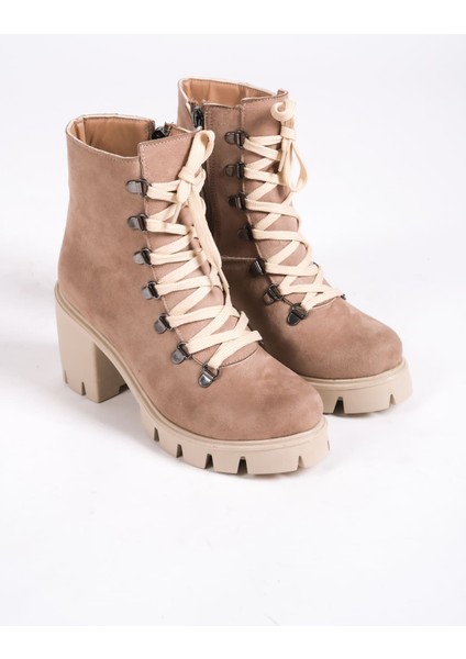 Emma Bağcıklı Fermuarlı Ortopedik Taban Topuklu Süet Kadın Bot Stt - Ten fırsatları