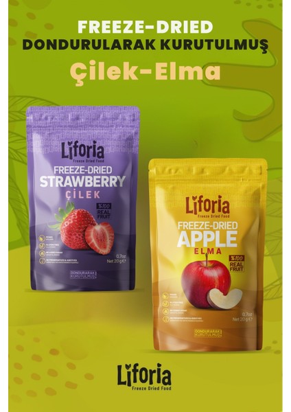 2’li Dondurularak Kurutulmuş Kuru Meyve - Sağlıklı Atıştırmalık - Çilek ve Elma Kurusu Freeze Dried