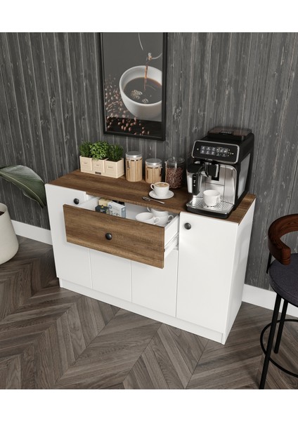 %100 Mdf 4 Kapaklı 1 Çekmeceli Çok Amaçlı Mutfak Dolabı – Kahve Köşesi – Erzak Dolabı (80X120X40 Cm) Moriva Ceviz-Soft Beyaz indirimleri