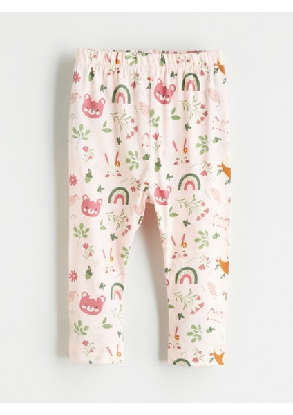 Yeni Sezon Beli Lastikli Baskılı Kız Bebek Tayt