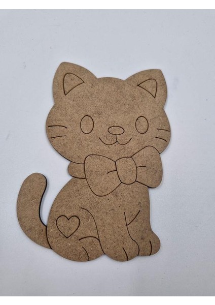 1 Adet Sevimli Papyonlu Kedi Ahşap Boyama Okul Diy Etkinlik Aktivite Sanat 15 cm x 12 cm