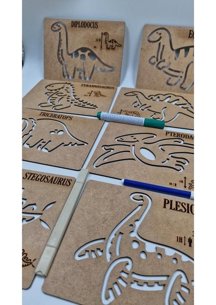 Ahşap Montessori Dinozorlar Çizim Seti Kutulu 9 Adet fırsatları