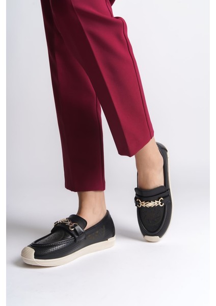 Lıly Bağcıksız Ortopedik Rahat Taban Çiçek Desenli Kadın Babet Ayakkabı Ckt - Siyah modelleri