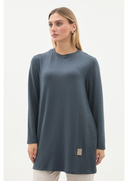 Kristal Bisiklet Yaka Armalı Uzun Tunik