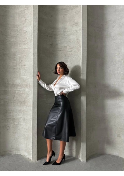 Komple Parçalı Deri Etek Siyah H26441 fırsatları