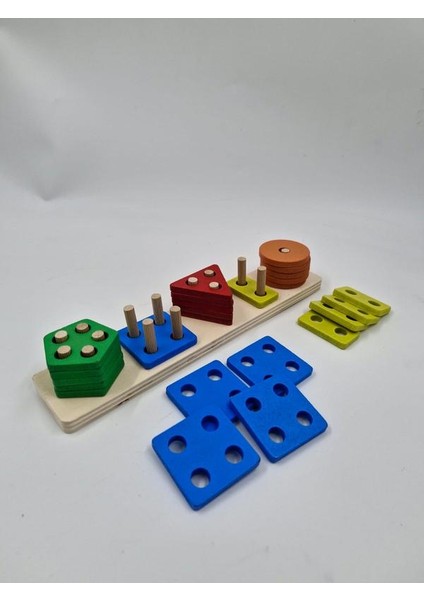 Ahşap Eğitici 5&apos;li Geometrik Şekil Yerleştirme Bultak Oyunu