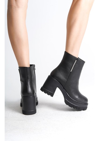 Lısse Fermuarlı Ortopedik Taban Kalın Topuklu Kadın Bot Cst - Siyah fırsatları