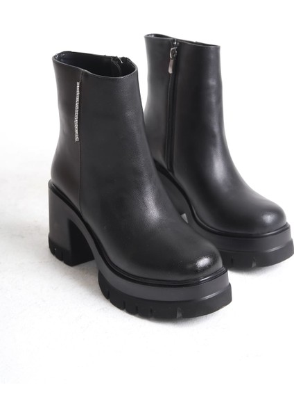 Lısse Fermuarlı Ortopedik Taban Kalın Topuklu Kadın Bot Cst - Siyah indirimleri