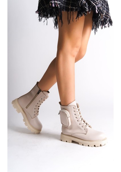 Gına Bağcıklı Fermuarlı Ortopedik Taban Çantalı Kadın Bot Ckt - Krem fiyatları