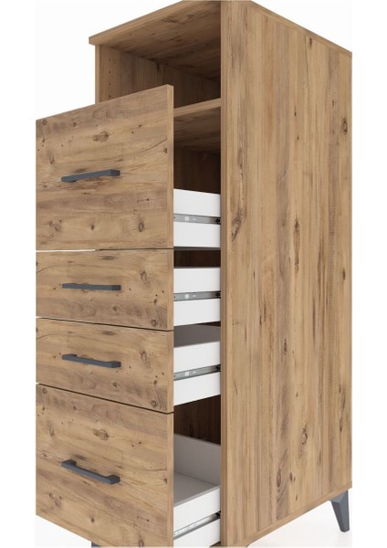 Kronos Dolap Tek Raflı 4 Çekmeceli 44X59X134 Çam-Çam indirimleri