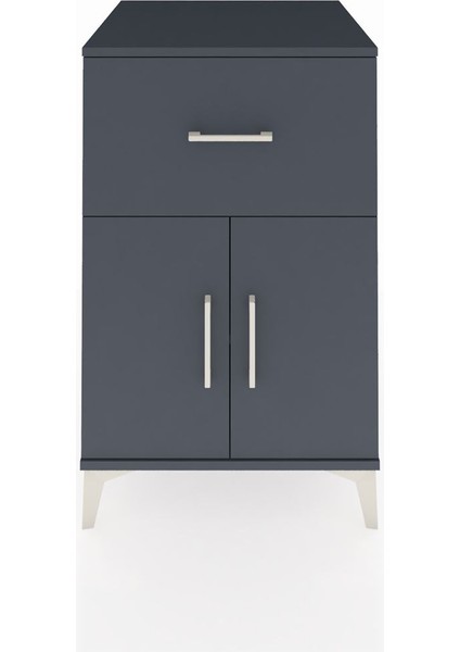 Kronos Komodin Tek Raflı Tek Çekmeceli 2 Kapaklı 60X59X96 Antrasit-Antrasit