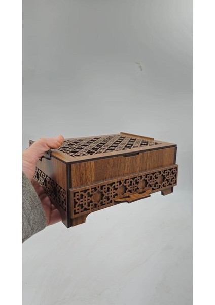 Ahşap Dekoratif Tek Çekmeceli Kutu 19 cm x 15 cm x 8 cm