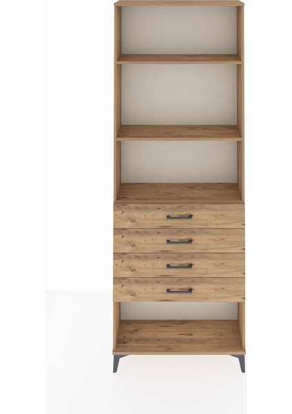 Arges Dolap 3 Raflı 4 Çekmeceli 88X30X243 Çam-Çam