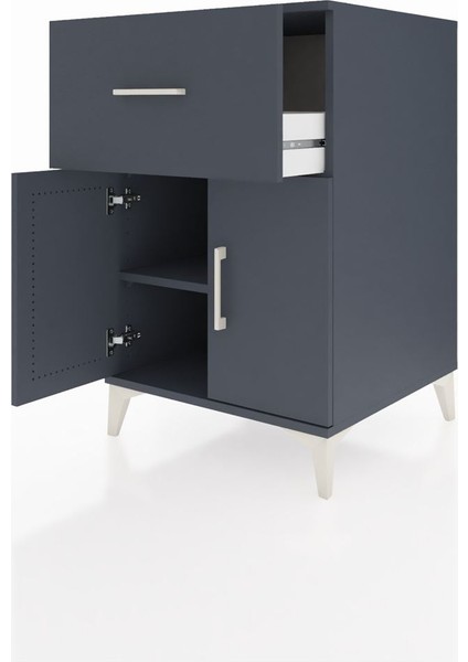 Kronos Komodin Tek Raflı Tek Çekmeceli 2 Kapaklı 60X59X96 Antrasit-Antrasit fırsatları