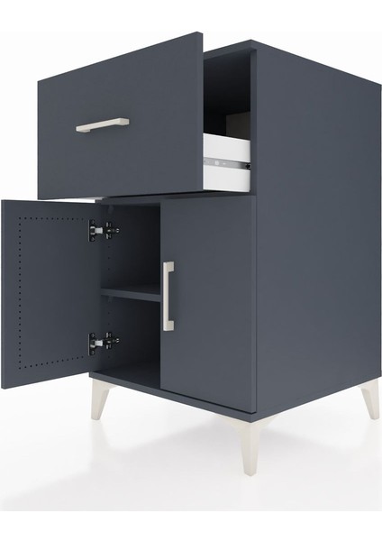 Kronos Komodin Tek Raflı Tek Çekmeceli 2 Kapaklı 60X59X96 Antrasit-Antrasit indirimleri