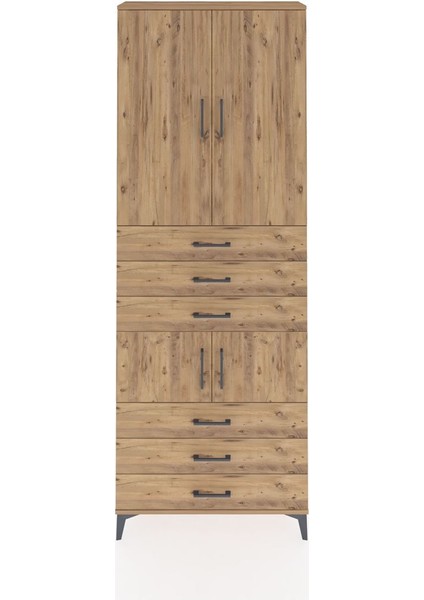 Arges Dolap 4 Raflı 6 Çekmeceli 4 Kapaklı 88X30X243 Çam-Çam