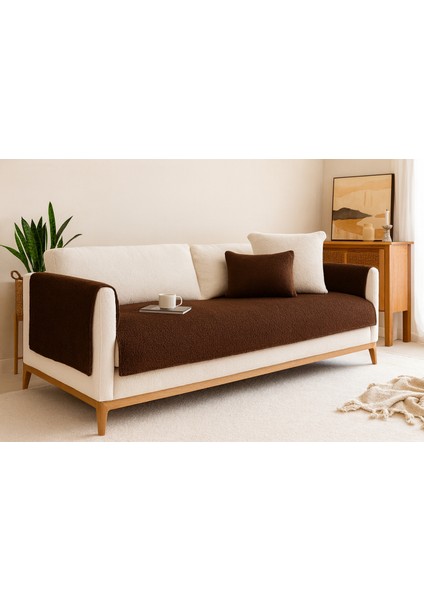 Teddy Kıvırck Peluş Üç Kişilik Koltuk Için ( 1ADET ) Sadece Oturma Alanı Örtü 80 x 190 cm (Koyukahve)