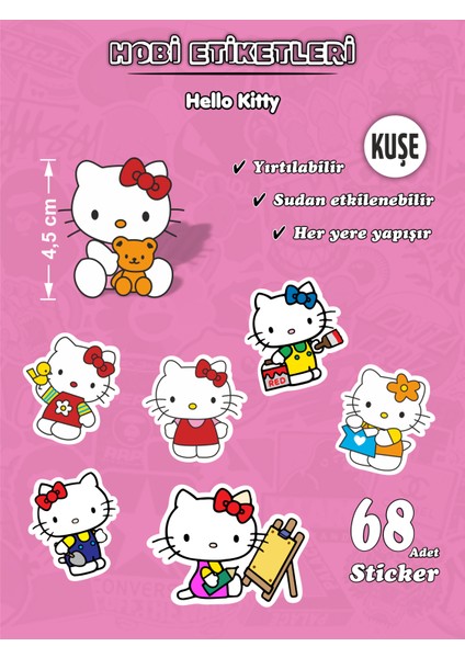 Sevimli Hello Kitty Hobi Etiket Seti 68 Adet