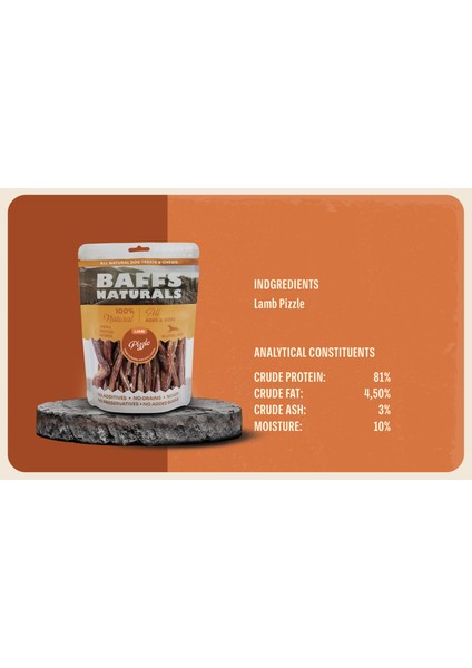 Baffs Naturals Avantaj Paketi Kuzu Kamış %100 Doğal Çiğnemelik Köpek Ödül Maması 200 gr