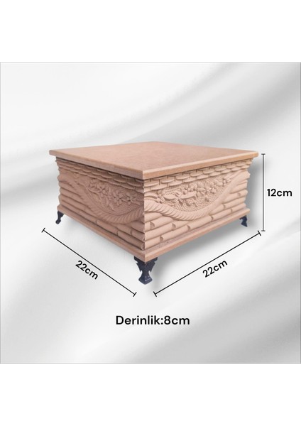 Ahşap- Ham Mdf- Desenli-Takı-Makyaj-Aksesuar-Çok Amaçlı- Ayaklı Kare Dekoratif Kutu