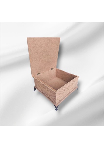 Ahşap- Ham Mdf- Desenli-Takı-Makyaj-Aksesuar-Çok Amaçlı- Ayaklı Kare Dekoratif Kutu fırsatları