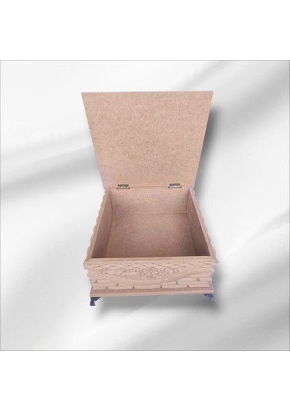 Ahşap- Ham Mdf- Desenli-Takı-Makyaj-Aksesuar-Çok Amaçlı- Ayaklı Kare Dekoratif Kutu indirimleri