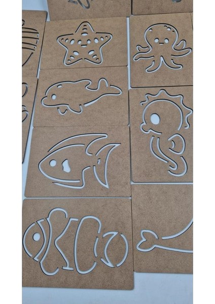 Ahşap Montessori Deniz Hayvanları Çizim Seti Kutulu 18 Adet fırsatları