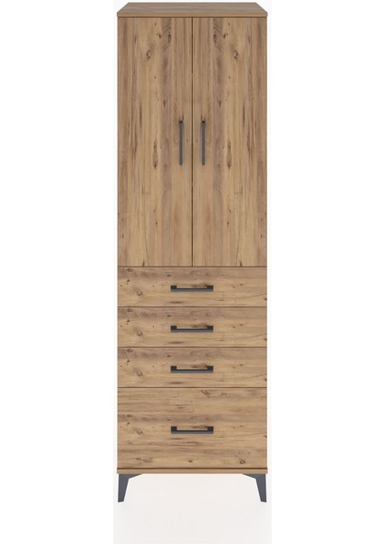 Hyperion Dolap 3 Raflı 4 Çekmeceli 2 Kapaklı 60X44X195 Çam-Çam