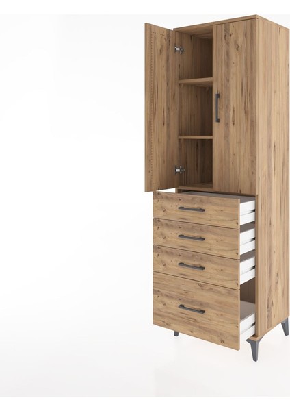 Hyperion Dolap 3 Raflı 4 Çekmeceli 2 Kapaklı 60X44X195 Çam-Çam fırsatları