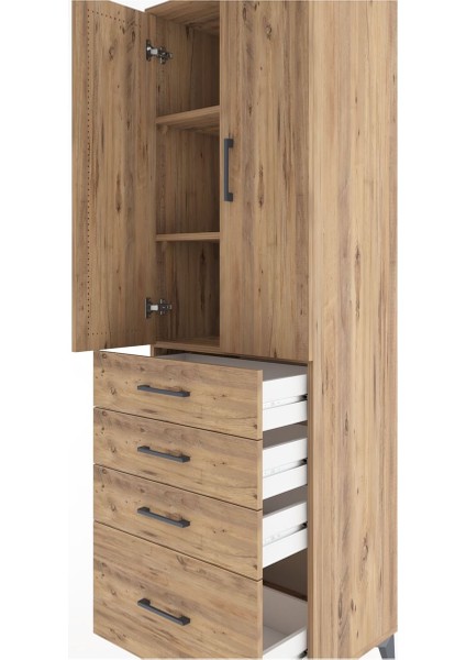 Hyperion Dolap 3 Raflı 4 Çekmeceli 2 Kapaklı 60X44X195 Çam-Çam indirimleri