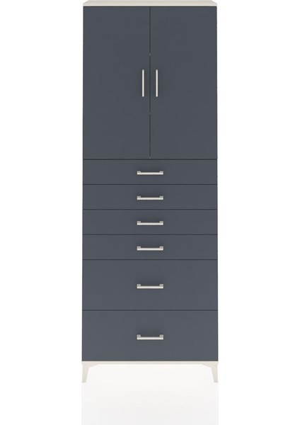 Arges Dolap 3 Raflı 6 Çekmeceli 2 Kapaklı 88X30X243 Aytaşı-Antrasit