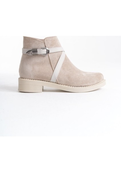 Almıla Fermuarlı Lastikli Ortopedik Taban Topuklu Süet Kadın Bot Stt - Ten