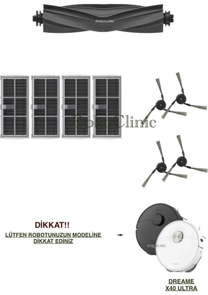 Dreame X40 Ultra / L40 Ultra Yedek Ana Fırça, Yan Fırça, Hepa Filtre - 9 Parça