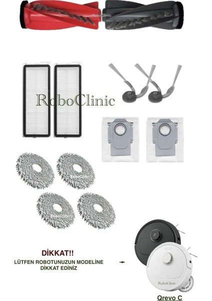 Roborock Qrevo C Yedek Ana Fırça, Yan Fırça, Hepa Filtre, Mop, Toz Torbası - 12 Parça