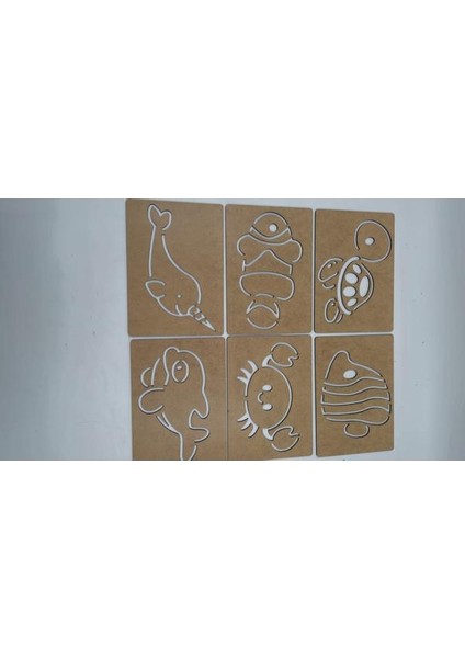 Ahşap Montessori Deniz Hayvanları Çizim Seti Kutulu 18 Adet